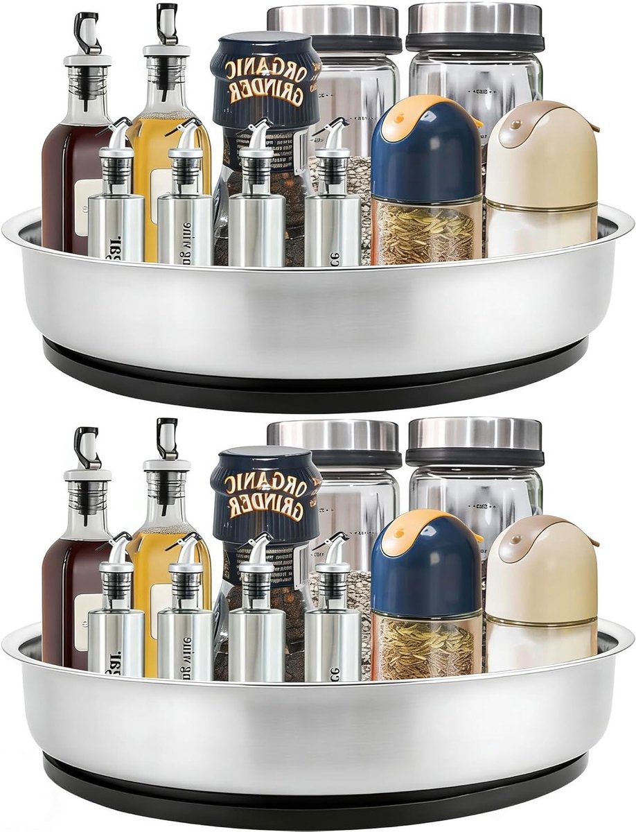 360 Graden Draaiende Tray voor Organisatie, Roestvrijstalen Keuken- en Badkameroplossing, Ideaal voor Kruidenierswaren, Keukenkastjes en Koelkasten