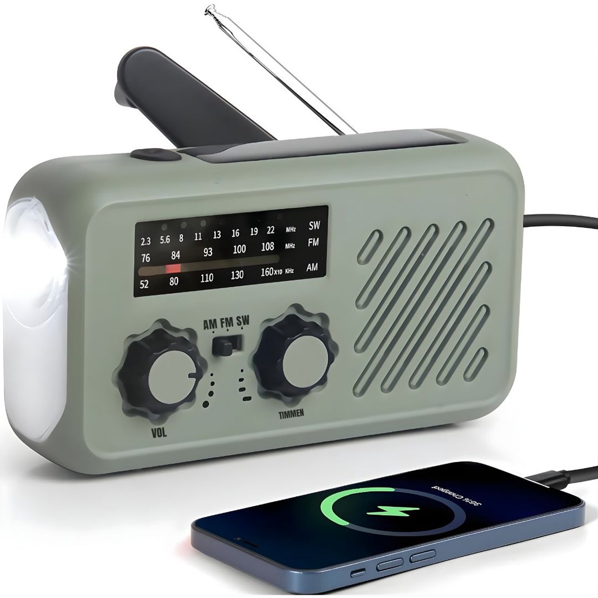 KAD® Noodradio Solar Opwindbaar - Noodradio - Noodradio Solar - Groen - 40cm x 70cm x 130cm