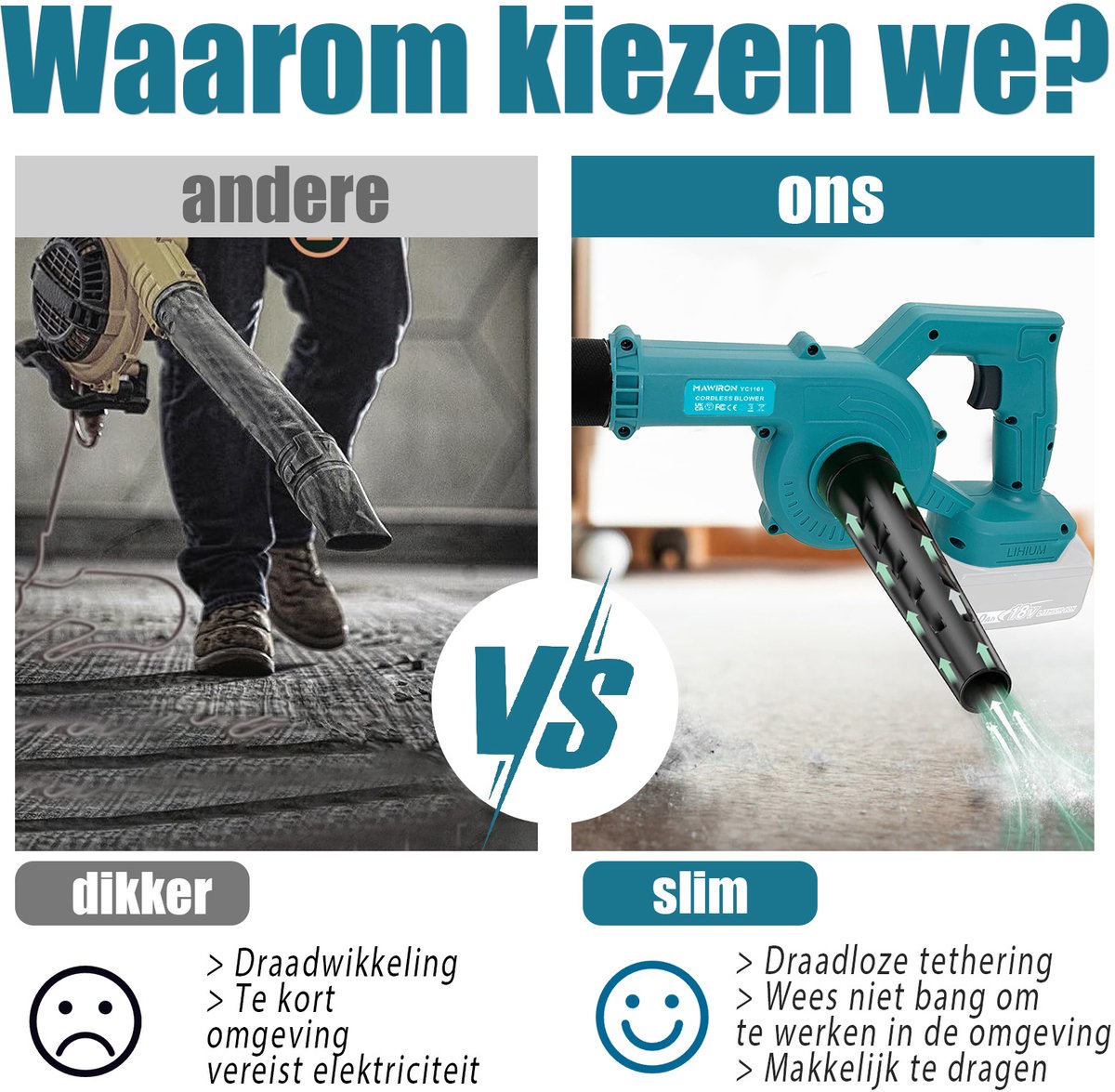 Draadloze bladblazer, 15000 tpm, elektrische bladblazer met 2 x 3,0 Ah accu's en oplader, instelbare snelheidsstanden, krachtige blazer voor gazononderhoud, terras, stof en het wegblazen van bladeren. – foto 2