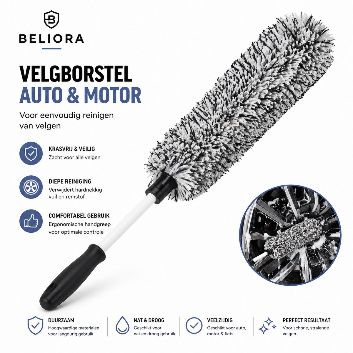 Velgborstel Auto – Diepe Reiniging Velgen – Krasvrij – Autowas Borstel – Beliora