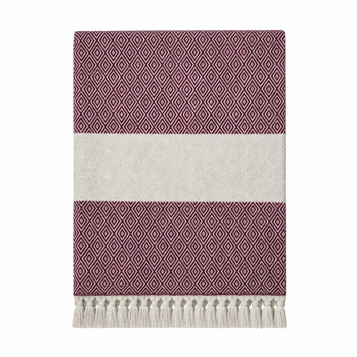 Hamamdoek, Strandlaken, 100x180 cm, 100% Katoen, 450 gr, Zacht en Sneldrogend, Sauna, Spa, Strand, Yoga, Luxe Hamamdoek, Diamond Design, Bordeaux, Duurzaam, De Linde Home