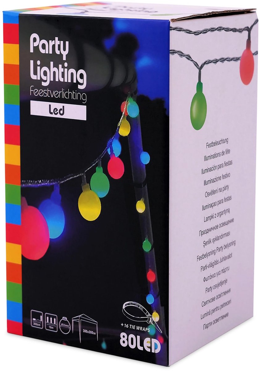 Shopcentral - LED Party Fairy Lights - Kleurrijke Sfeerverlichting - 19 m Lengte - Voor Buiten en Binnen - Energiebesparend - Perfect voor Feesten - 80...