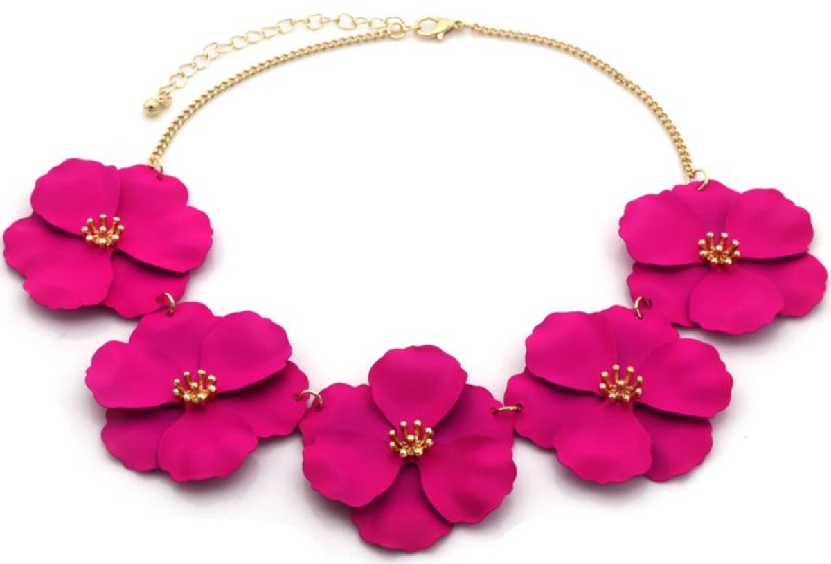 She life style - Statement ketting Bloemen - Fuchsia
