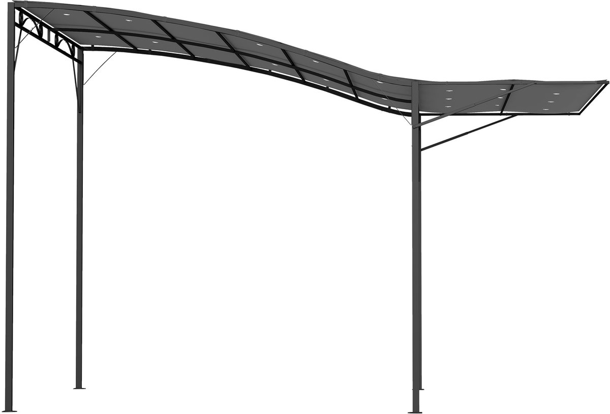 Pergola - Prieel - 3 x 2,5 m - Paviljoen - Terras - Weerbestendig - Metalen Frame - Met zonwering - Zwart + Donkergrijs