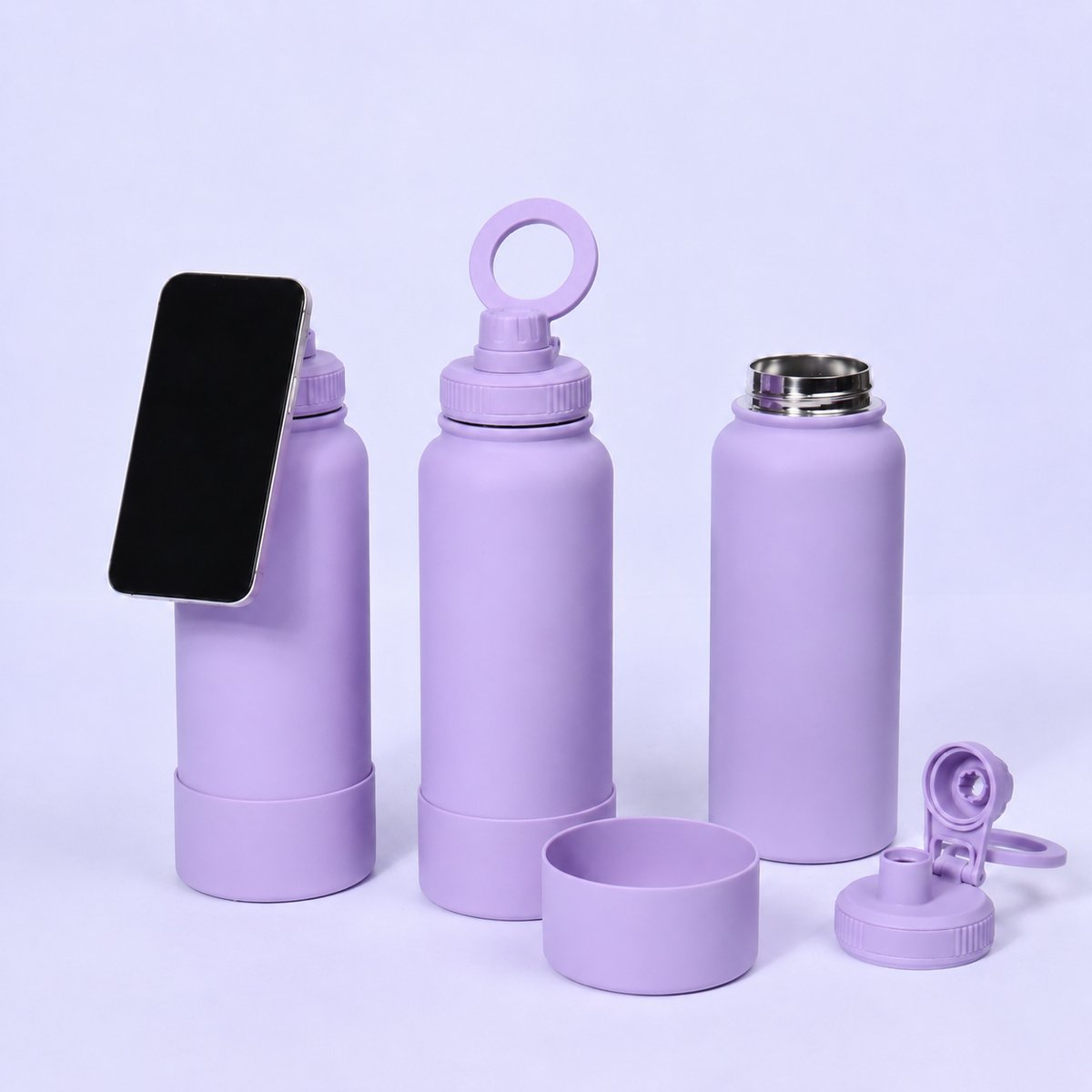 Waterfles - RVS Waterfles - 1000ml - RVS - Geïsoleerde - BPA - Met magnetische telefoonhouder - Duurzame Herbruikbare Drinkfles met – Cadeau voor man en vrouw - Paars
