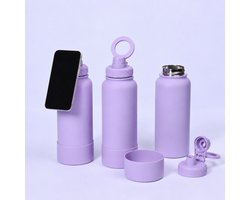 Waterfles - RVS Waterfles - 1000ml - RVS - Geïsoleerde - BPA - Met magnetische telefoonhouder - Duurzame Herbruikbare Drinkfles met – Cadeau voor man en vrouw - Paars