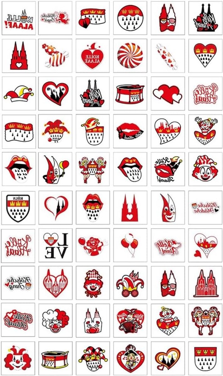 60 Zelfklevende Carnaval Gezichts Tatoeages, Valse Tattoos voor Carnaval Kostuums, Make-up Accessoires voor Mannen en Vrouwen met Hart en Clown Motief