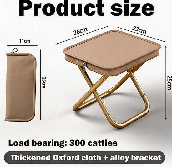 Kruk - Krukje - Opvouwbare Krukken - Campingkeuken - Draagbaar & Lichtgewicht Opvouwbaar Kruk voor Outdoor Activiteiten - Max. 150 kg Draagvermogen - Khaki — afbeelding 2
