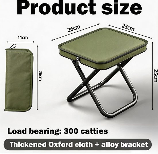 Kruk - Krukje - Opvouwbare Krukken - Campingkeuken - Draagbaar & Lichtgewicht Opvouwbaar Kruk voor Outdoor Activiteiten - Max. 150 kg Draagvermogen - Groen — afbeelding 2