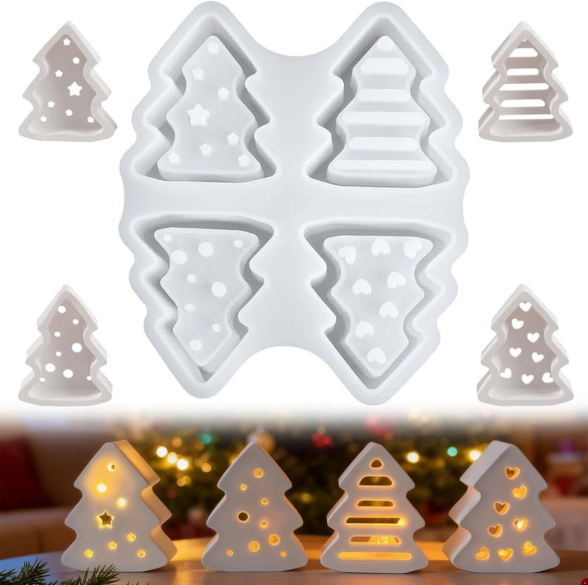 Siliconen mallen voor kerstdecoraties, dennenboomvormen, gips gieten en creatieve projecten