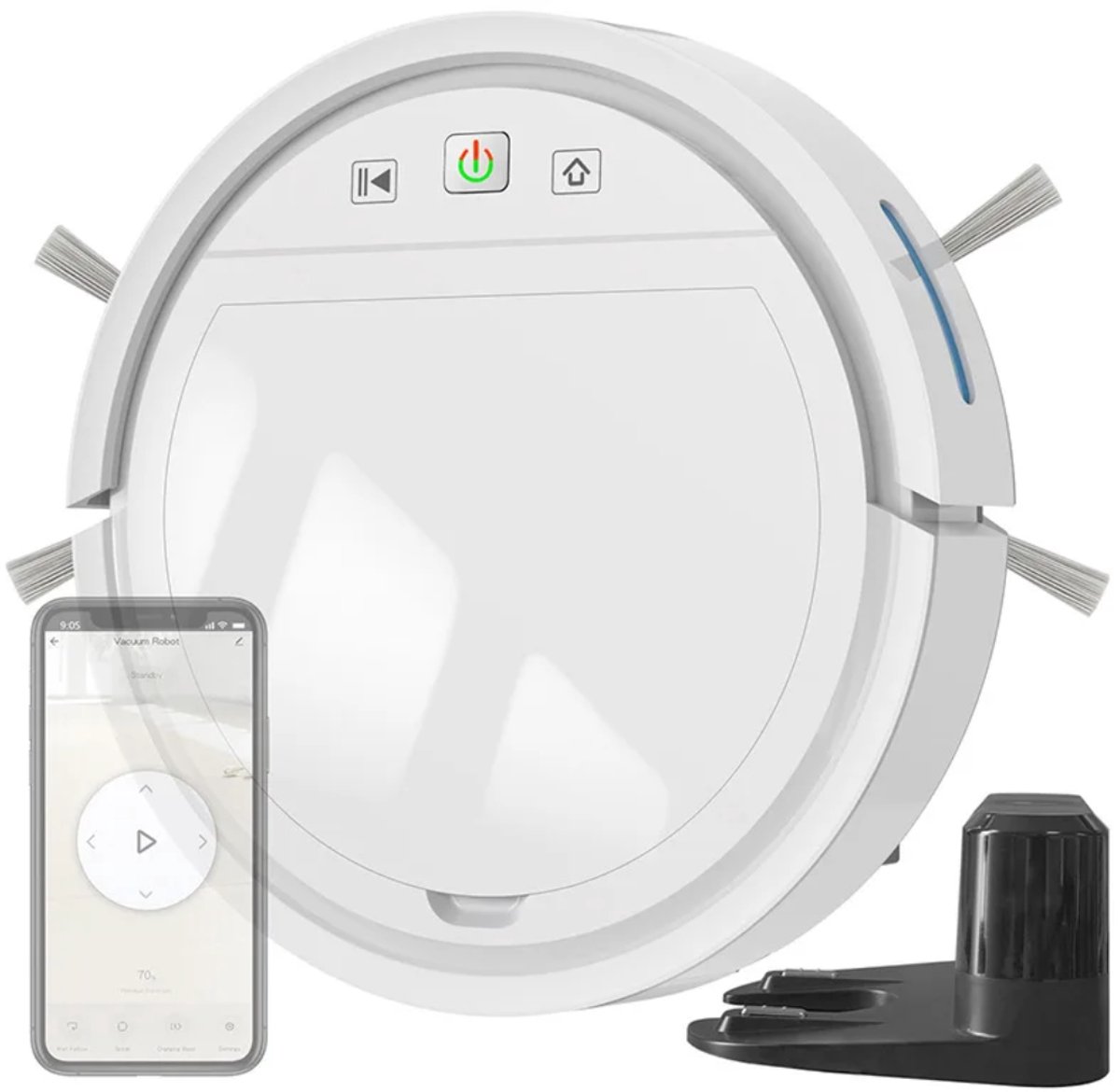 Smart Robot stofzuiger met borstels en dweil functie in gratis Tuya en Smartlife app. wit
