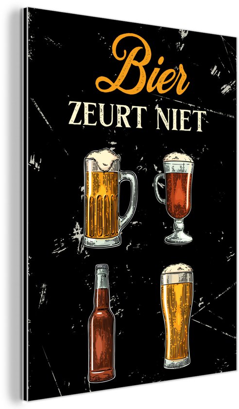Aluminium schilderij 60x80 cm - Wanddecoratie metaal - Bier - Glas - Mancave - Drank - Metalen muurdecoratie woonkamer - Decoratie industrieel - Foto op dibond - Industriële accessoires slaapkamer - Cadeau voor man