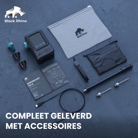 Black Rhino AeroBoost TM-2 - Mini Elektrische Fietspomp - Krachtigste Op De Markt - 137.5 Gram - Dual-Digitale Display - Alle Fietstypes van Black Rhino — afbeelding 3