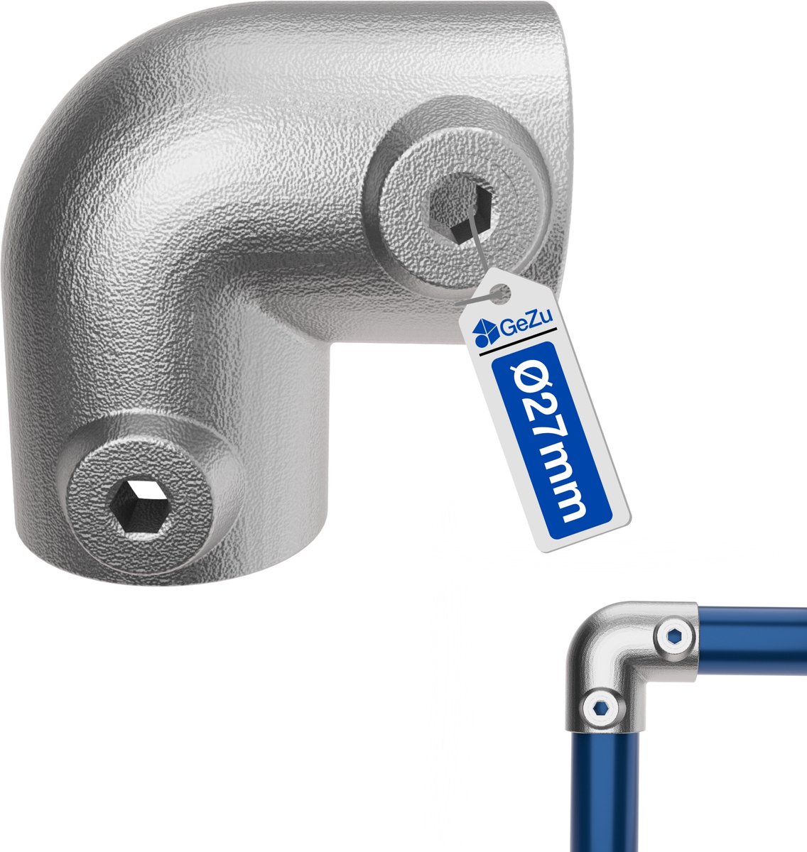 GeZu Impex 90° Kniestuk Buis Klem Ø27mm Thermisch Verzinkt Zilver
