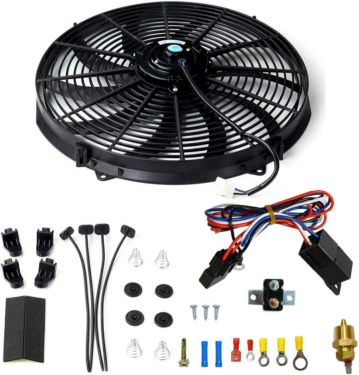 Universele Elektrische Radiator Koelventilator 40.6 cm 3000+ CFM met Thermostaat & Relais Set