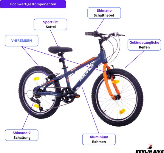 Berlin Bike Grizz 20 inch kinderfiets - 7 versnellingen - kinderfiets voor 6 tot 8 jaar - 20 inch fiets voor jongens en meisjes - oranje — afbeelding 5