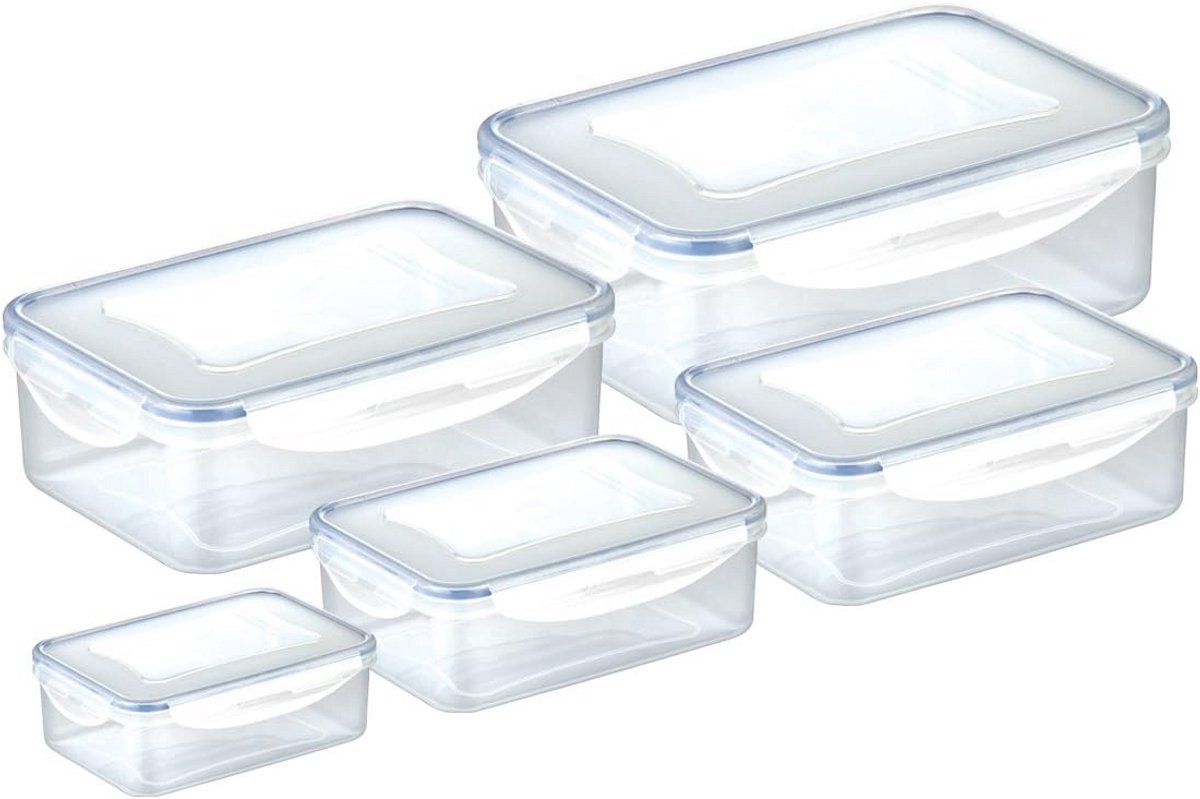 Luchtdichte Vershouddozen Set - Rechthoekige Bewaarbakjes voor Koelkast en Vriezer - 5 Stuks