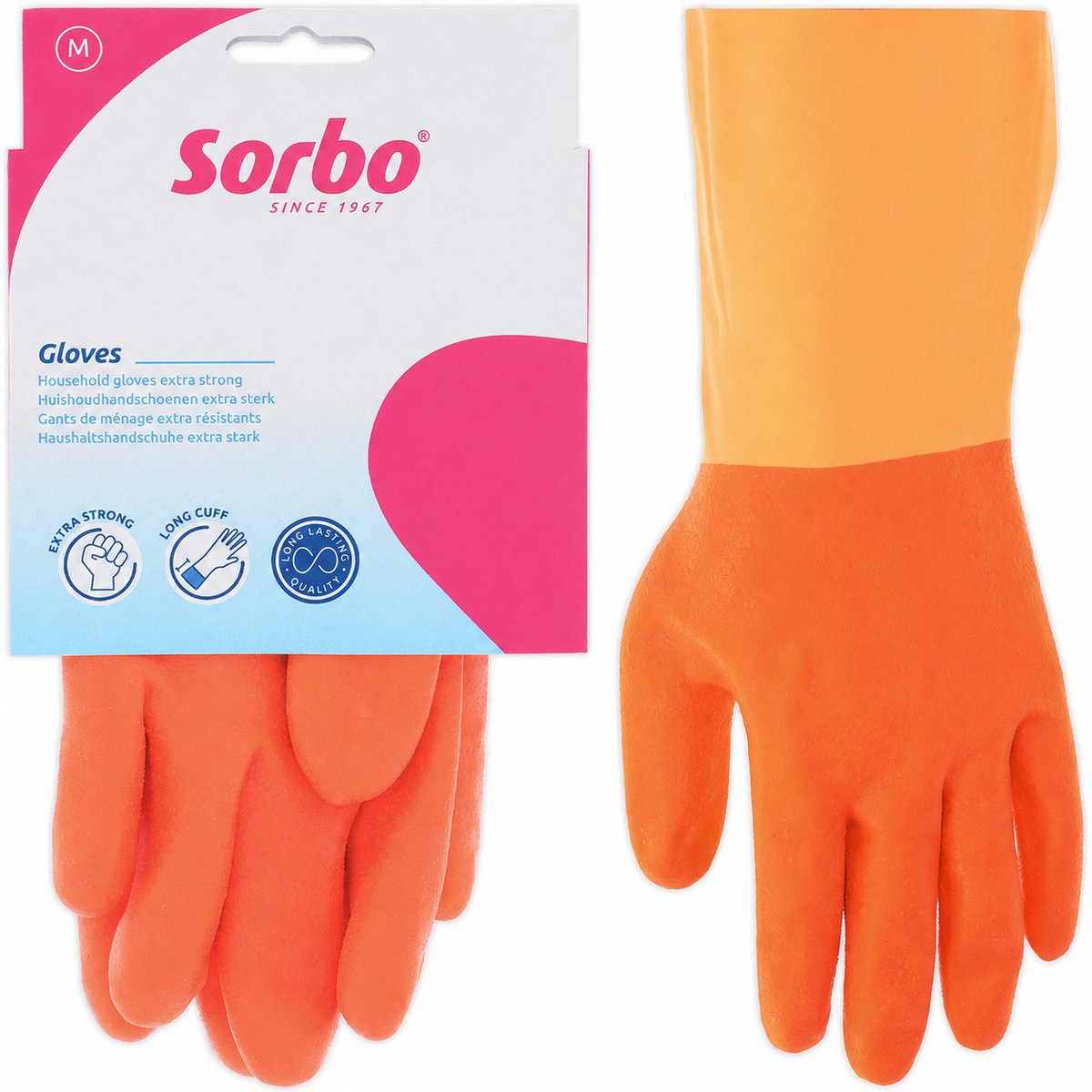 Sorbo Huishoudhandschoenen Strong – Oranje – Maat M – Extra Lang Manchet & Antislip