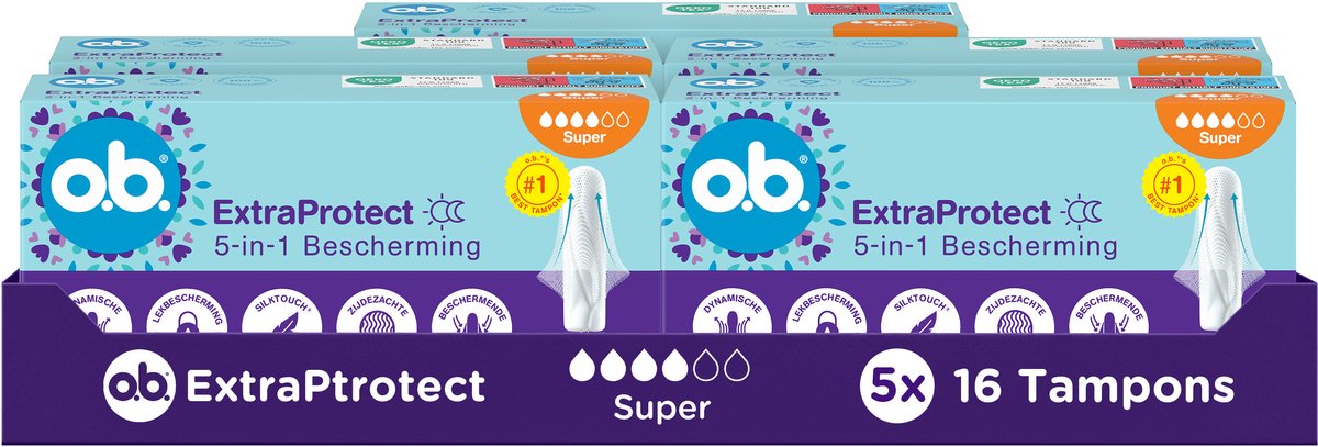 o.b. ExtraProtect Super - 5-in-1 bescherming - tampons - tampon zwaardere menstruatiedagen - 5x16 Tampons