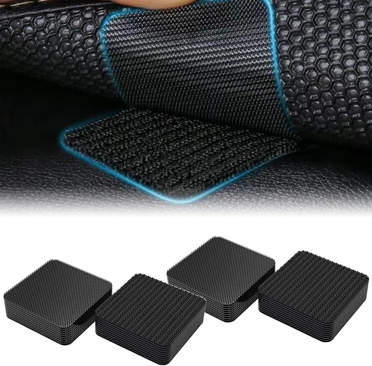 Een set van 30 herbruikbare antislipclips van 5x5 cm, geschikt voor tapijten, tegels, vloeren, banken of kofferbakken.