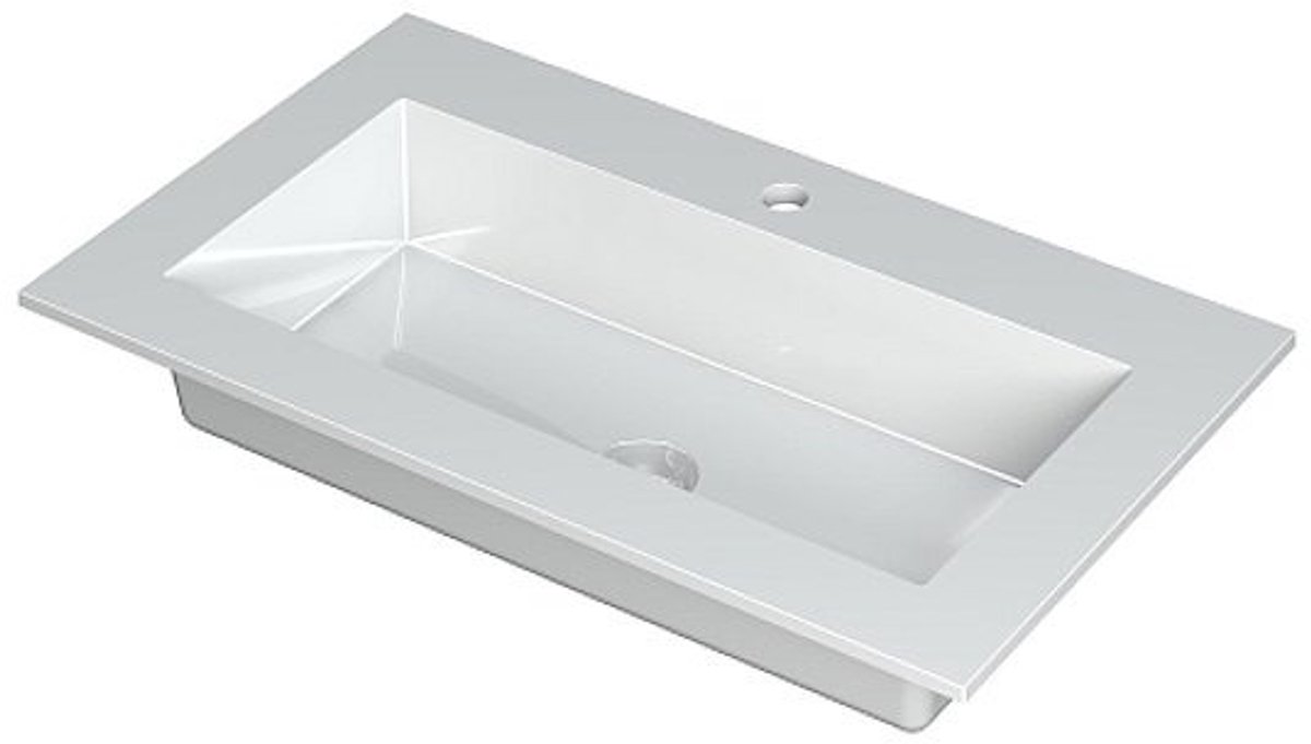 KRAFT Wastafel met enkele wasbak in polystone of quartz incl. always open plug in de kleur van wastafel | 80 x 45 x 1