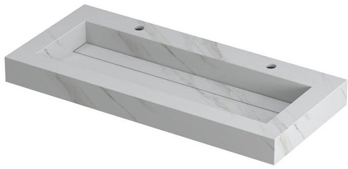 Ink Pitch meubelwastafel 100x45cm keramische slab - 2 kraangaten - Calacatta