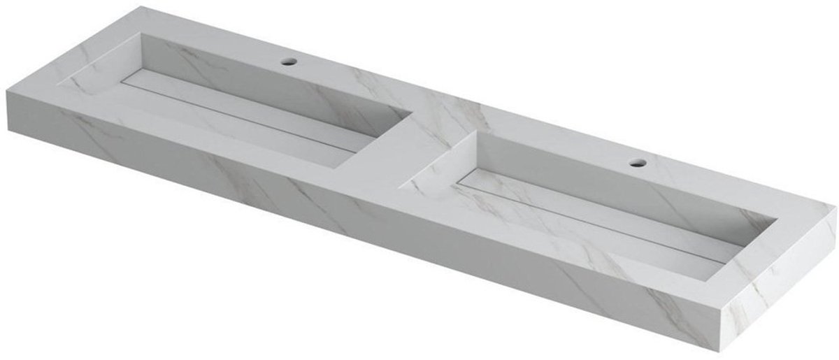 Ink Pitch dubbele meubelwastafel 160x45cm keramische slab - 2 kraangaten - Calacatta calacatta mat