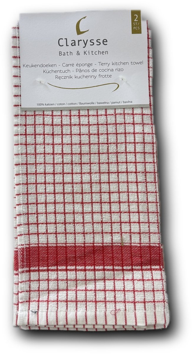 Clarysse Keukendoek Multifunctional Wit/Rood 50x70cm