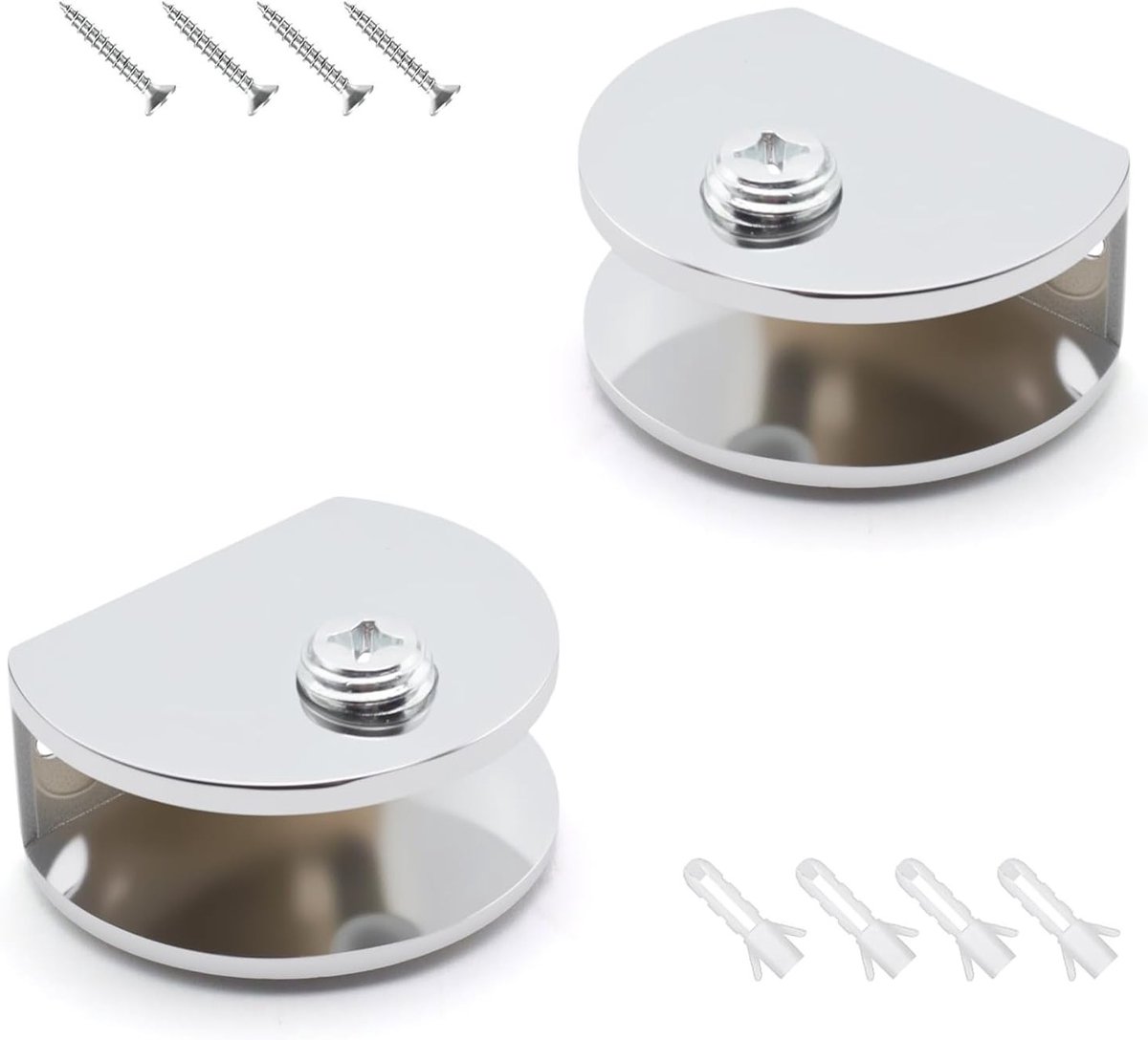 Verstelbare glashouders voor wandmontage, grote halve cirkel, zinklegering, geschikt voor glasplaten van 8-12 mm, stevige glazen plankdragers, moderne interieuraccessoires