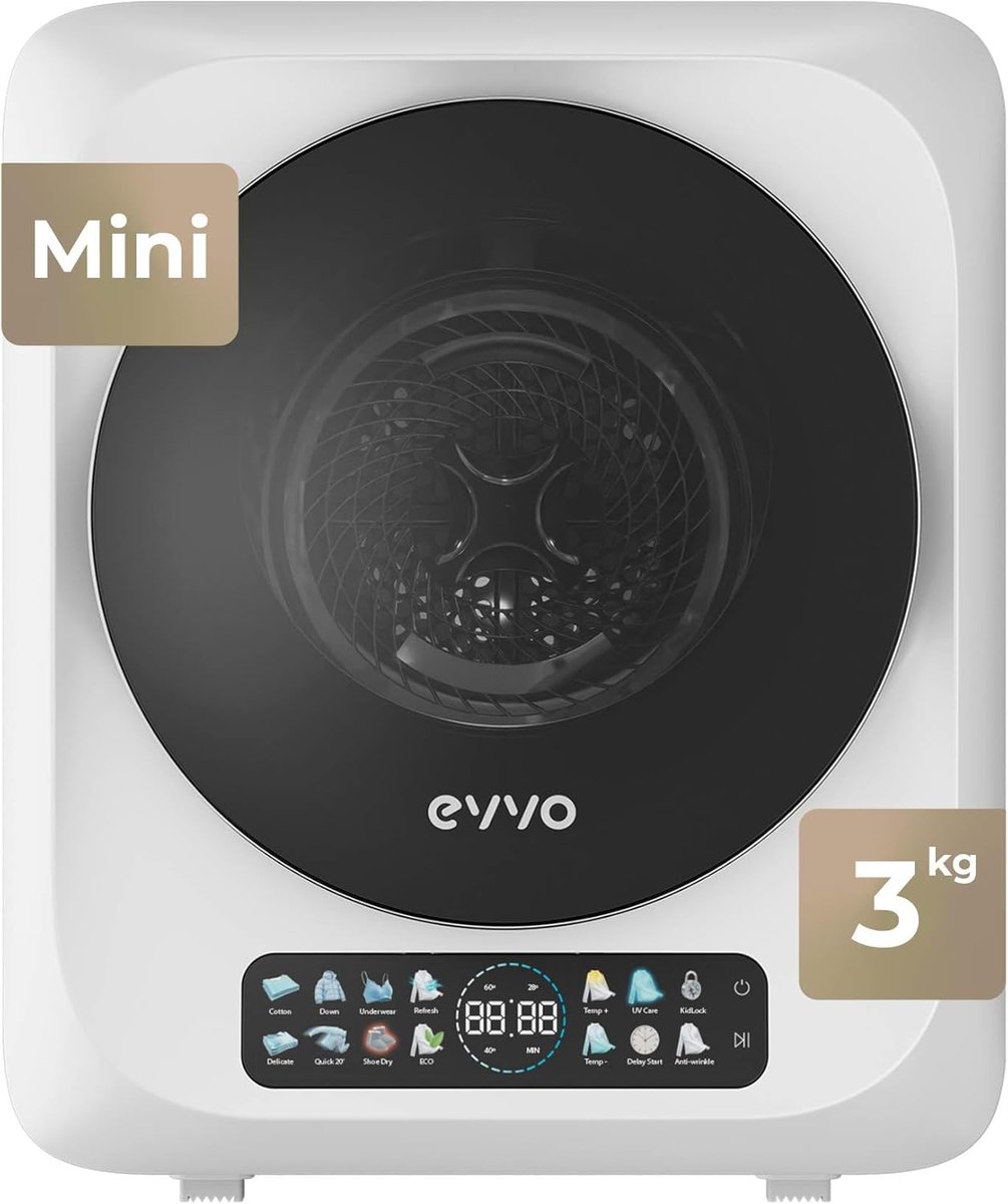Mini Wasdroger Compacte Dryer Kleine Ruimtes UV Hygiëne Technologie 3 kg Capaciteit Wit