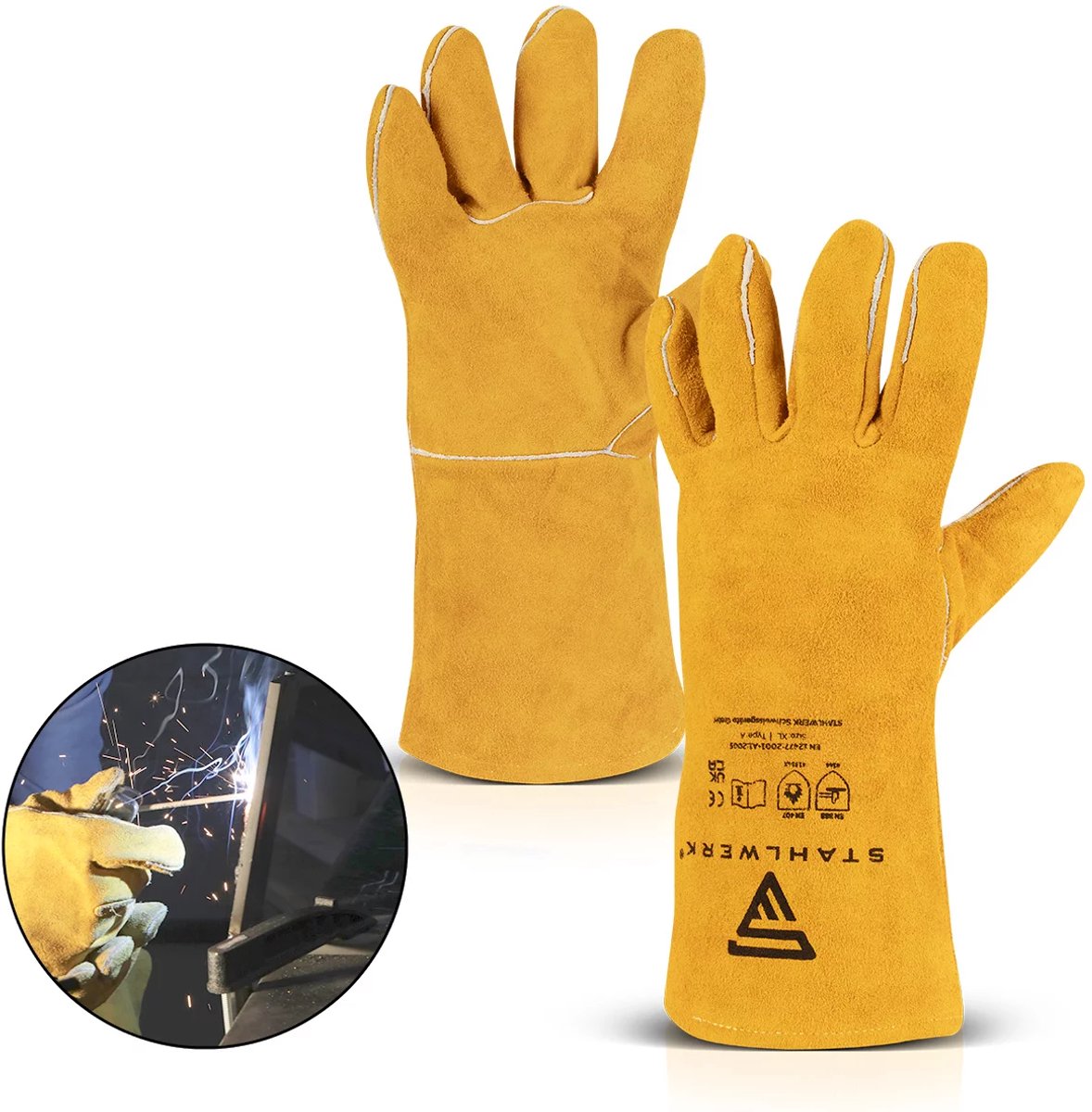STAHLWERK lashandschoenen van dik echt leder / beschermende kleding / handschoenen voor lassen en plasmasnijden