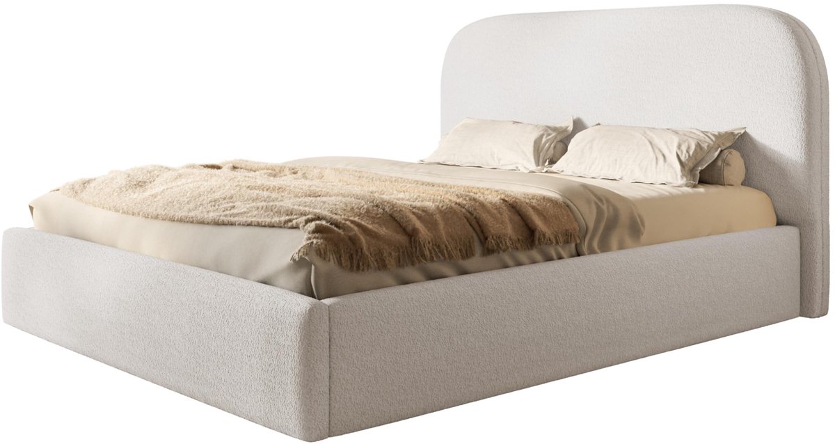 Bed 160x200 - gestoffeerd bed met bedkast en metal frame - elegante bedden - zachte Catch Me stof - collectie Verona, Wit