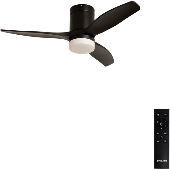 Stille plafondventilator 40W met ABS bladen, Ø112cm, IP44, zomer/winterfunctie, LED licht, afstandsbediening, zwart