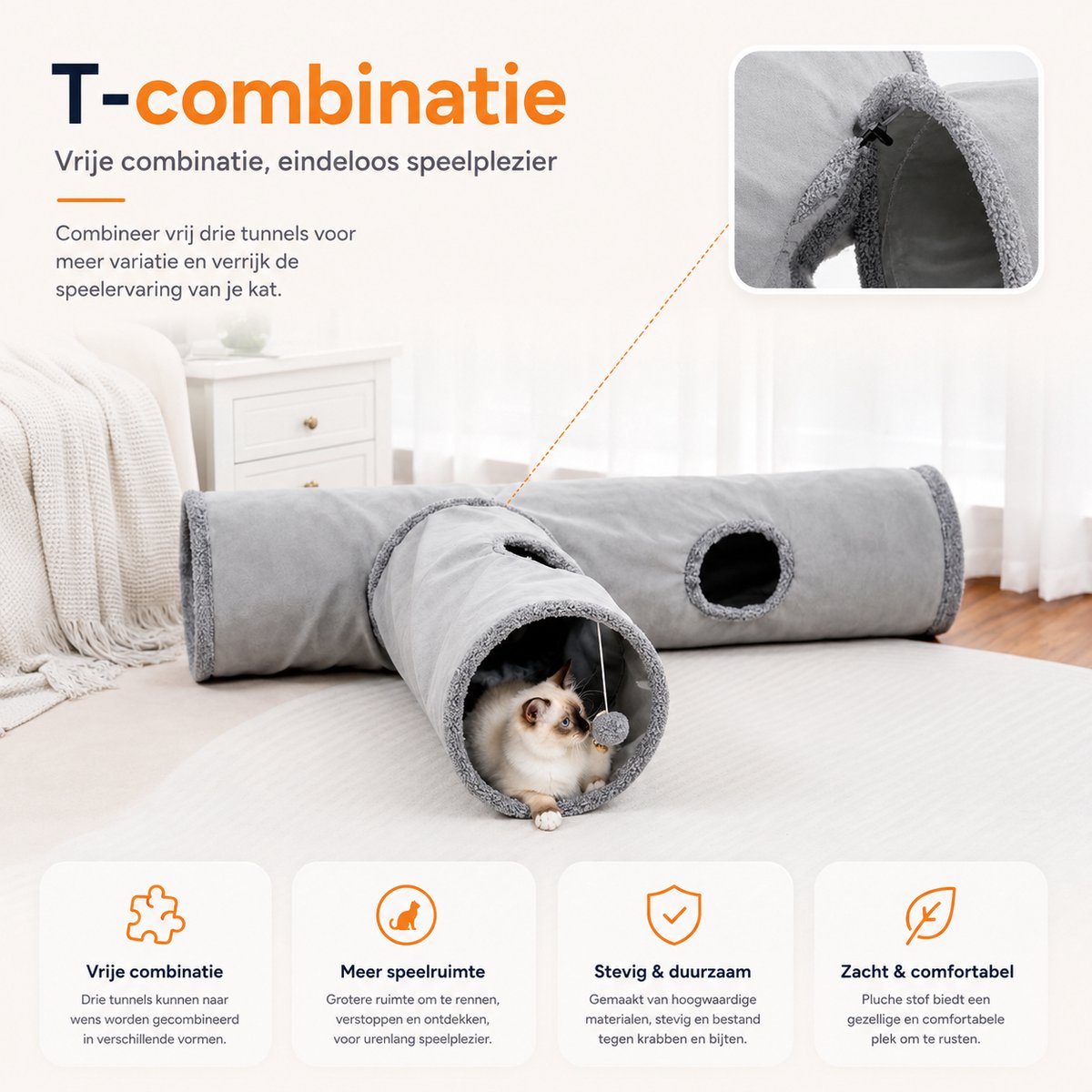 BOTC Kattentunnel - Speeltunnel Voor Dieren - Tunnel Kat - Kattenhuis - Speeltunnel kat - Grijs — afbeelding 2