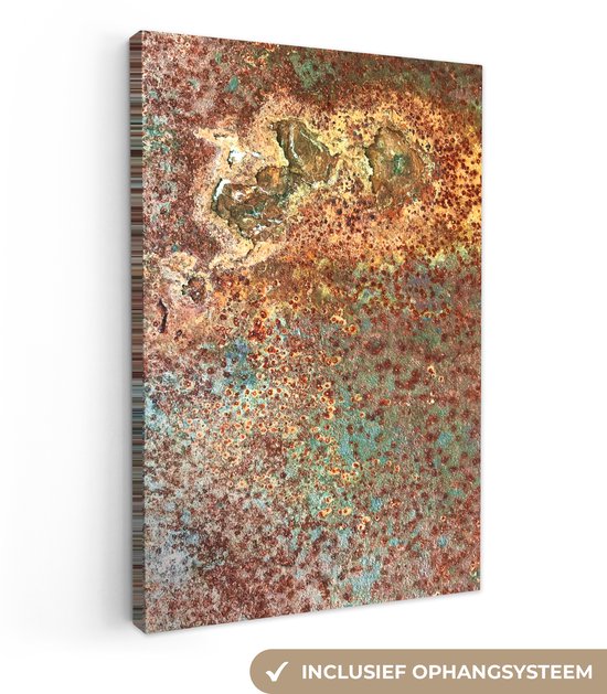 Canvas schilderij 40x60 cm - Wanddecoratie Kleuren - Metaal - Roest - Structuur - Abstract - Muurdecoratie woonkamer - Slaapkamer decoratie - Kamer accessoires - Schilderijen op canvas