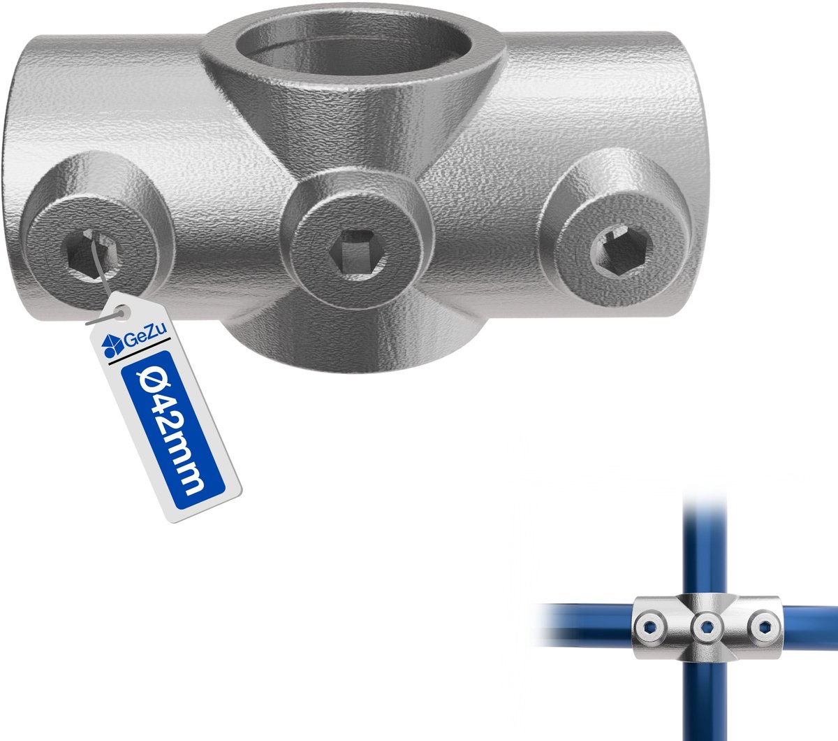 GeZu Impex Gegoten Kruisstuk Kee Klamp Ø42mm Thermisch Verzinkte Zilveren