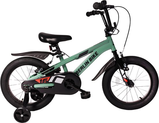 Berlin Bike Cross 16 pouces Vert - Vélo enfant avec roulettes stabilisatrices pour enfants de 4, 5 et 6 ans - Vélo 16 pouces