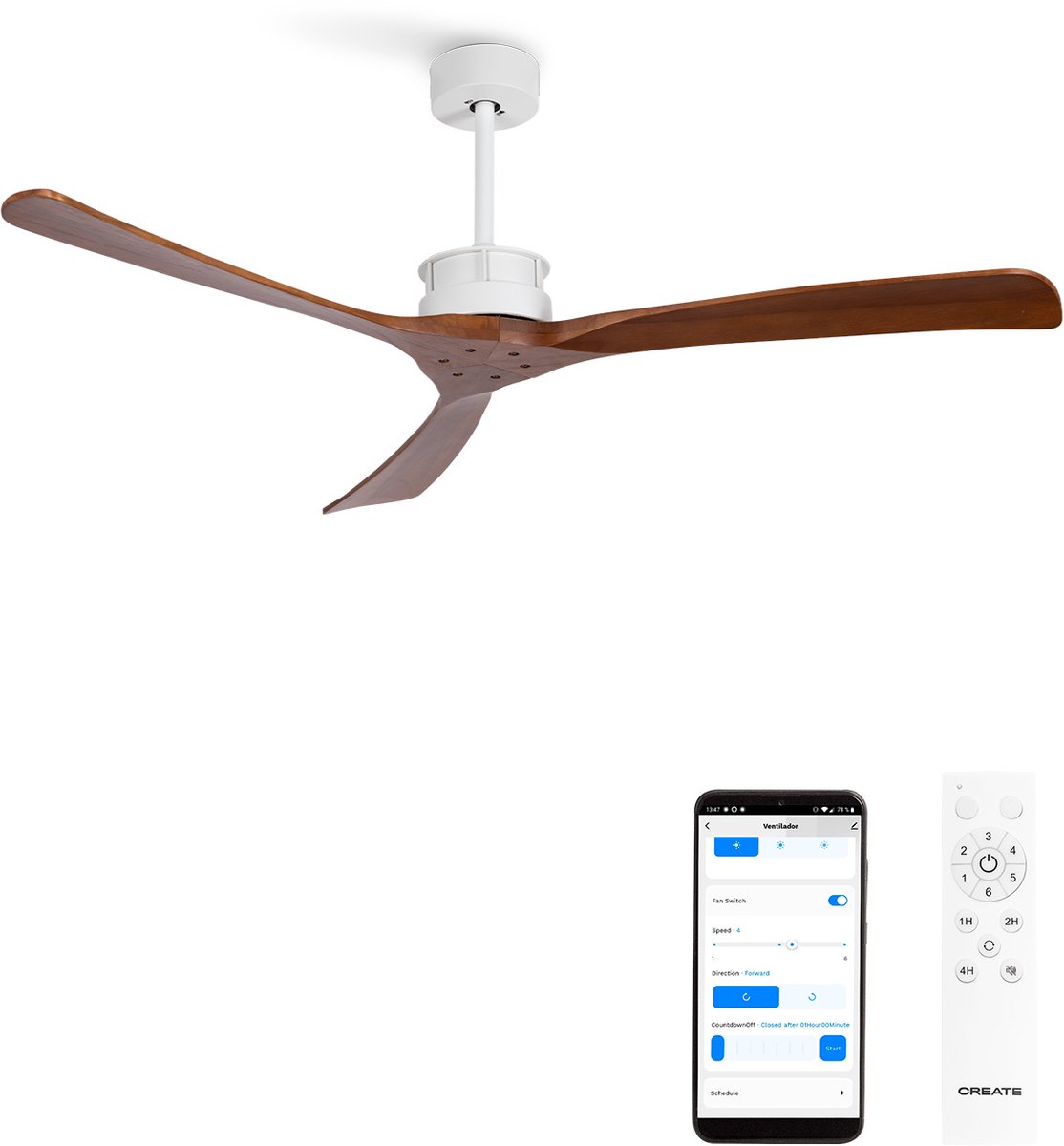 Bol.com CREATE - Plafondventilator 40W silent XL Ø152 cm - Zomer/Winter Functie - 6 snelheden - Motor DC - Programmable 1-4H - W... aanbieding