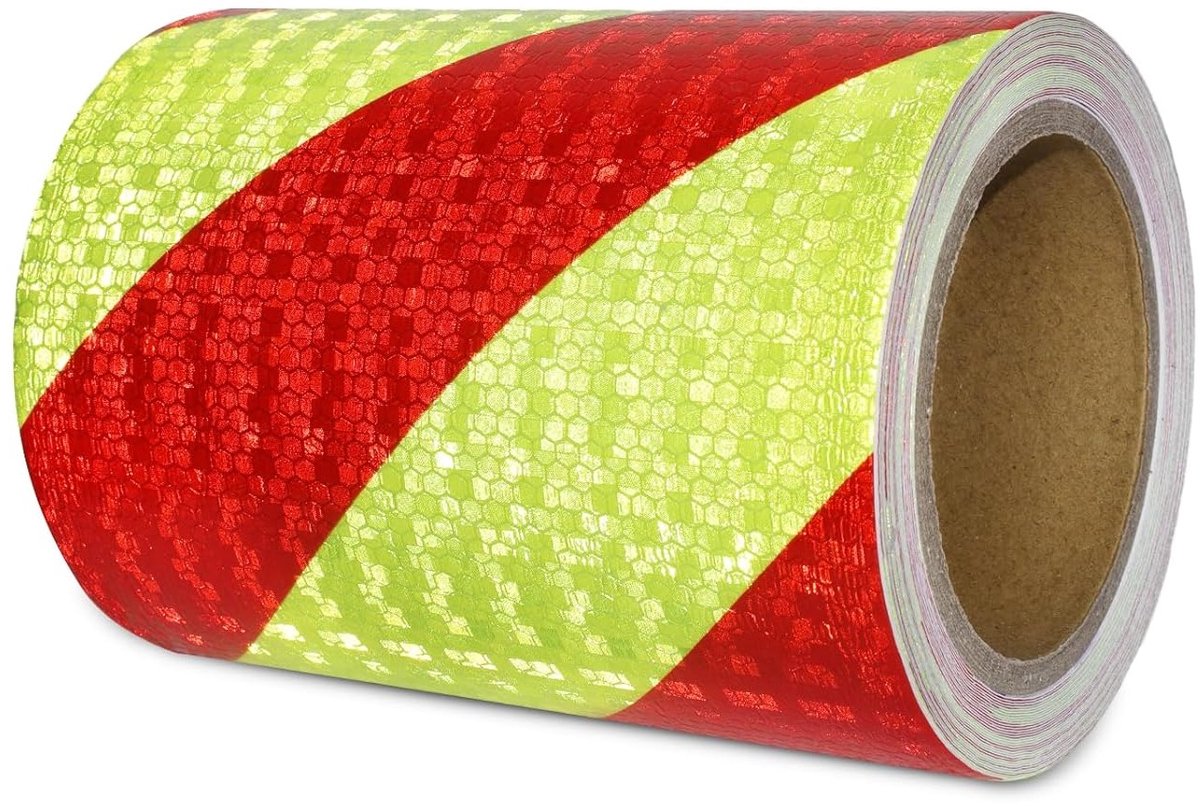 Reflecterende Plakband in Rood en Geel, 15 cm x 10 m, Waterdicht, Veiligheidsband voor Voertuigen, Auto's en Trailers, Ideaal voor Buitengebruik