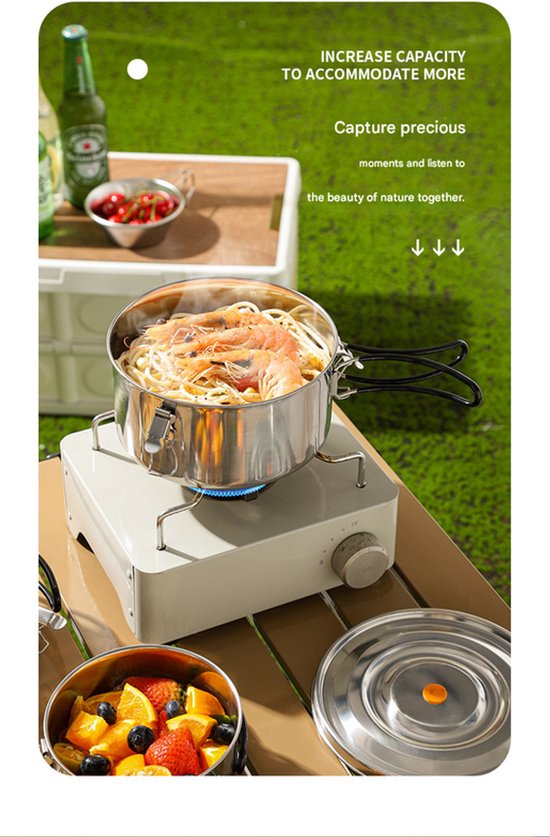 Voedselveilige 304 RVS Lunchbox - Met opvouwbaar handvat - Draagbare picknickdoos voor buiten en kamperen — afbeelding 2