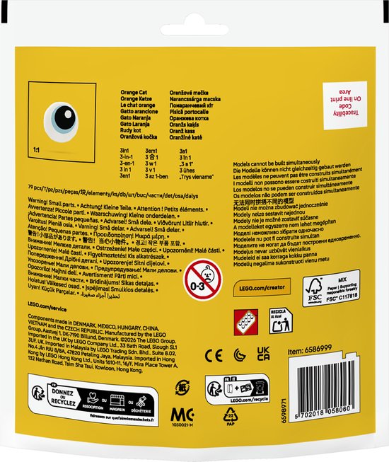 Achterkant LEGO Creator 3-in-1 Oranje Kat verpakking.