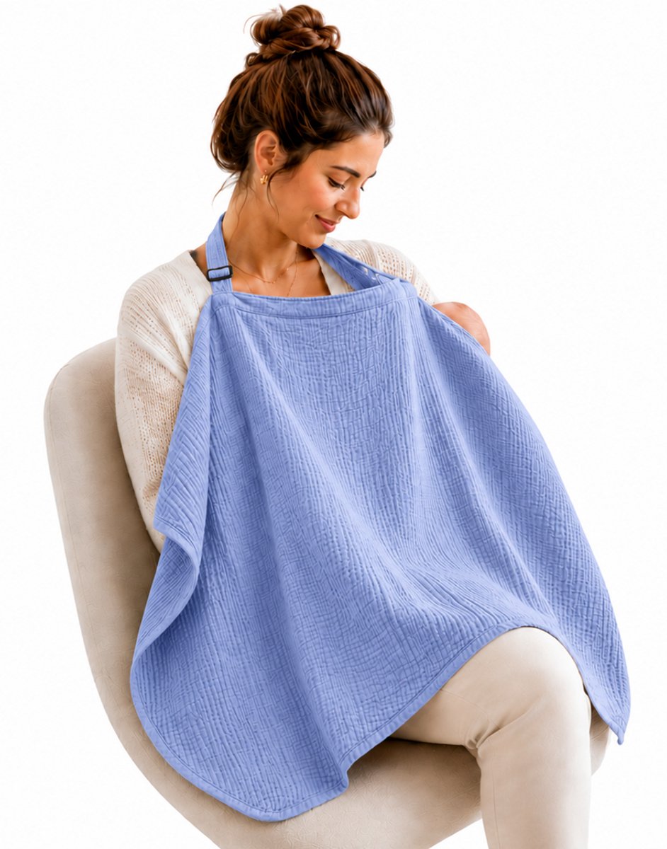 Hydrofiele Borstvoedingsdoek Blauw – Voedingsdoek & Afschermdoek voor Moeders | Ademend & Verstelbaar
