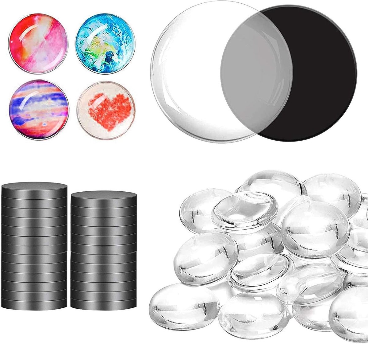 100 Stuks Zelfklevende Mini Magneten voor DIY Koelkast Magneten, Ronde Glazen Magneten en 25mm Cabochons voor Creatieve Klussen