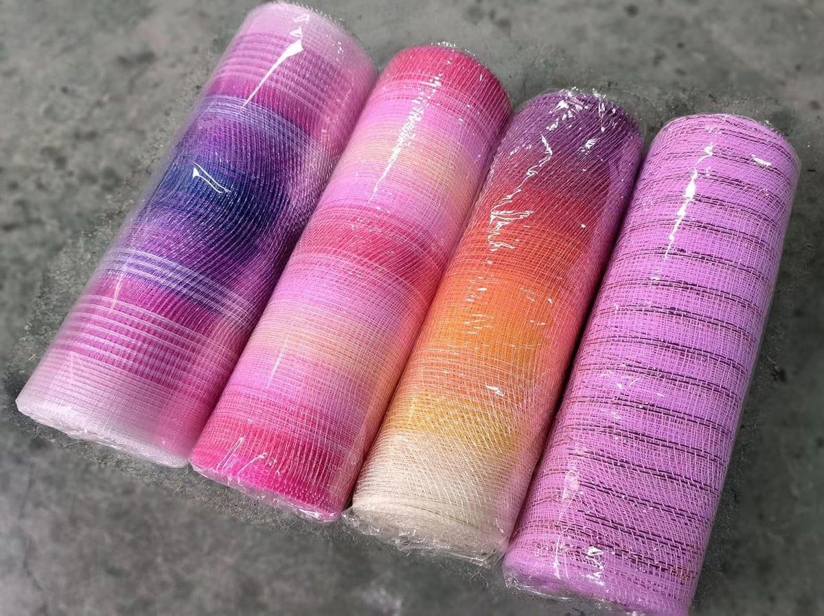 25.5cm x 9m Metallic Poly Mesh Ribbon voor Halloween Decoratie en Wreath Making - 4 Pack Regenboog, Stijl 6, Creatieve Knutselmaterialen, Versieringen, DIY Projecten