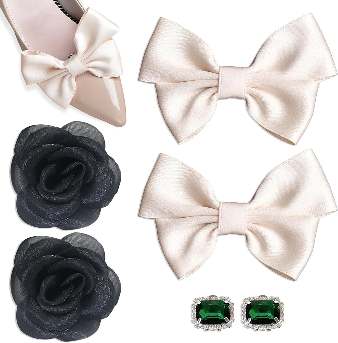 Decoratieve Schoenclips - 3 Paar Met Verschillende Stijlen, Strik en Rhinestone Accenten voor Schoenaccessoires en Modeaccessoires