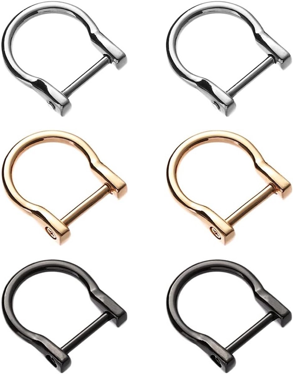 D-Ringen en D-ringgespen voor rugzakken met afneembare schroefhaak voor handtassen, rugzakken en bagage - 6 stuks in zilver, lichtgoud, en zwart