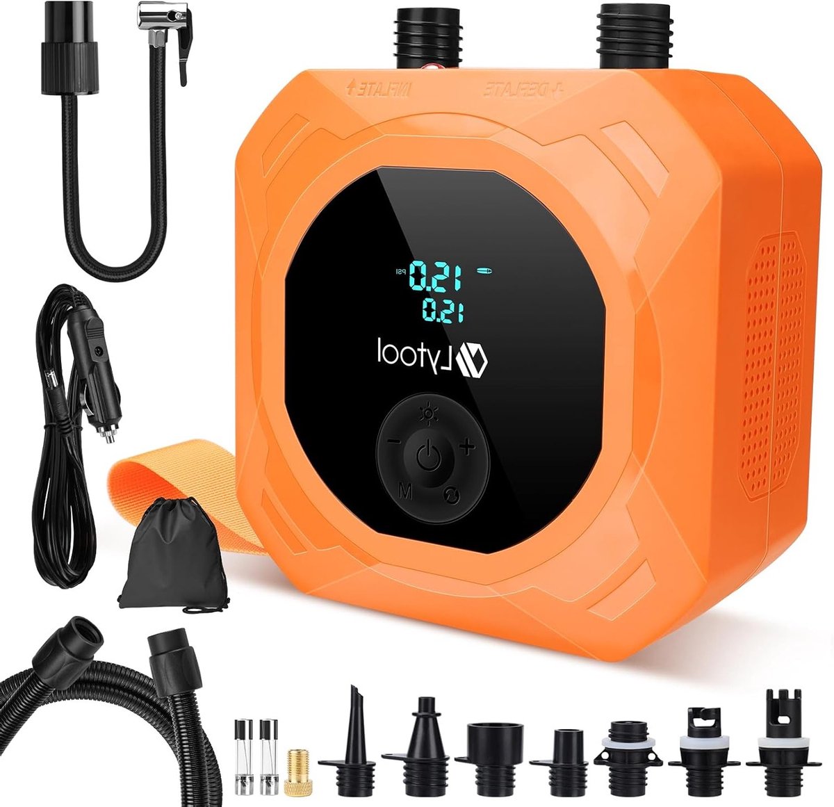 Hogedruk SUP-pomp 12V DC met automatische stop en LCD-display voor opblaasbare paddleboards, boten en kajaks - 50 PSI elektrische luchtpomp voor een snelle en efficiënte inflatie.