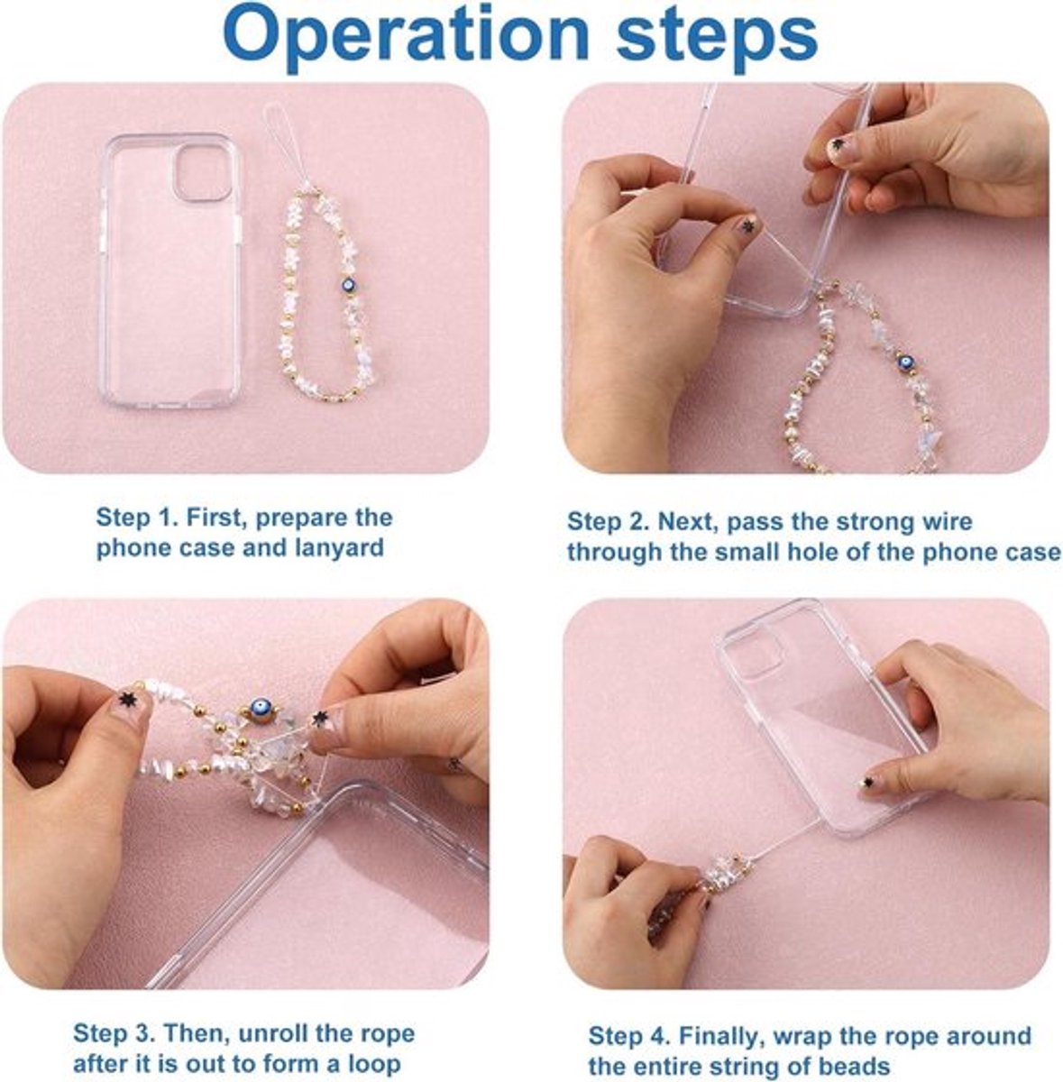 Telefoonbedel - Polsband - Gekralen - Nekkoord - Sleutelhanger - Gekleurde Ketting - Vrouwen (Wit)