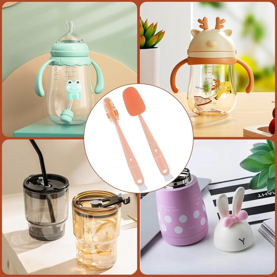 2 Pcs Water Bottle Brushes Set met Lange Handgreep - Verwijderbare Spons Kop Borstel voor Mokken - Multifunctionele Fleswassen Borstels voor Wijn Glazen - Baby Fles - Koffiepannen — afbeelding 3