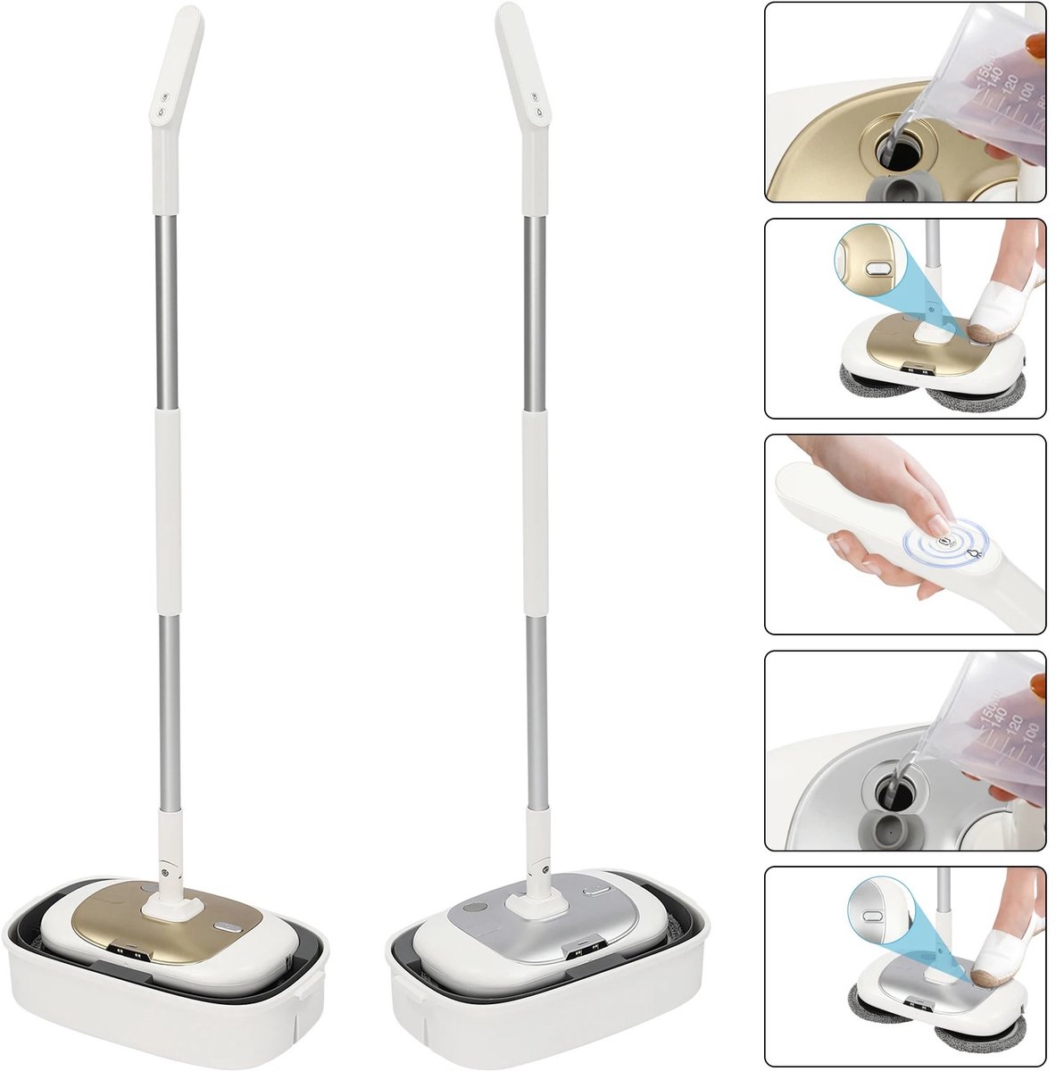 DIMICO - Dweil Elektrisch - Dweilsysteem - Elektrische vloerreiniger - 40W - Spin Mop met Emmer en Sprayfunctie - 400ML tank